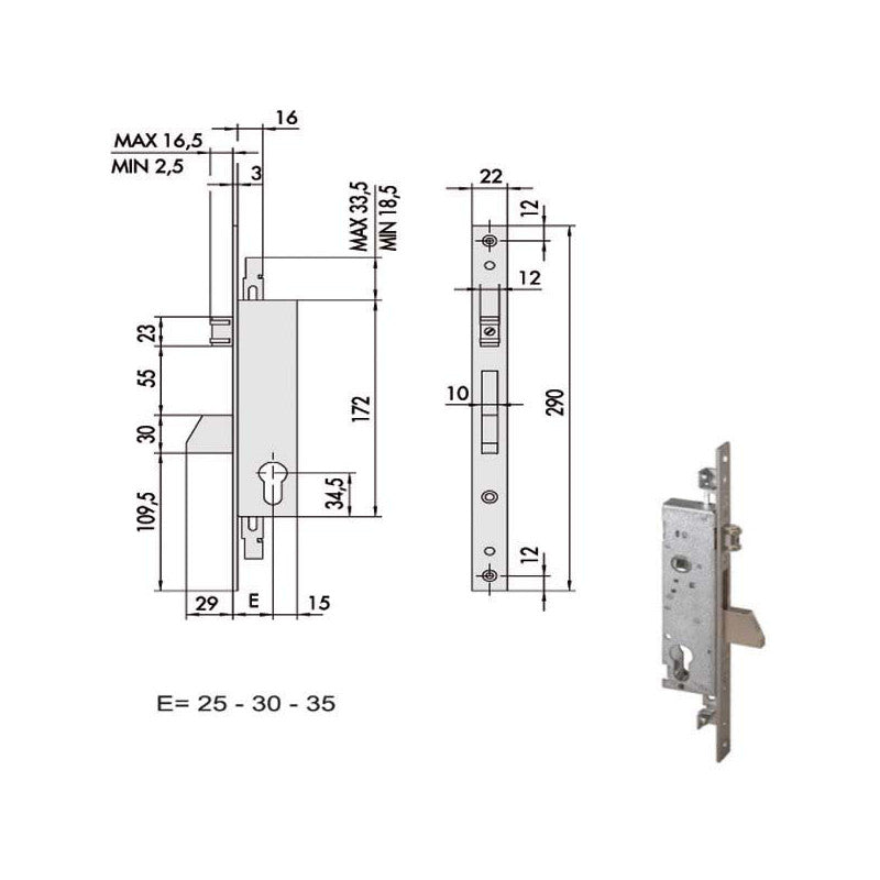 Serratura Infilare Montanti All 46250-35-0 Cisa