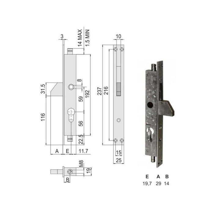 Serratura Infilare Montanti All 46305-19-0 Cisa