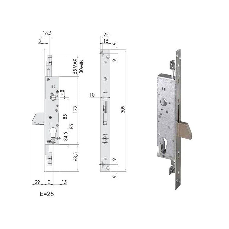Serratura Infilare Montanti All 46820-25-0 Cisa