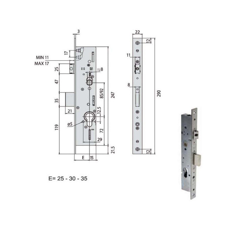 Serratura Infilare Montanti All 49225-25-0 Cisa