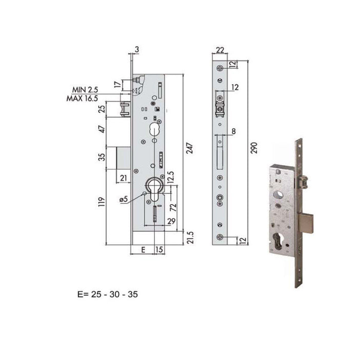 Serratura Infilare Montanti All 49250-25-0 Cisa