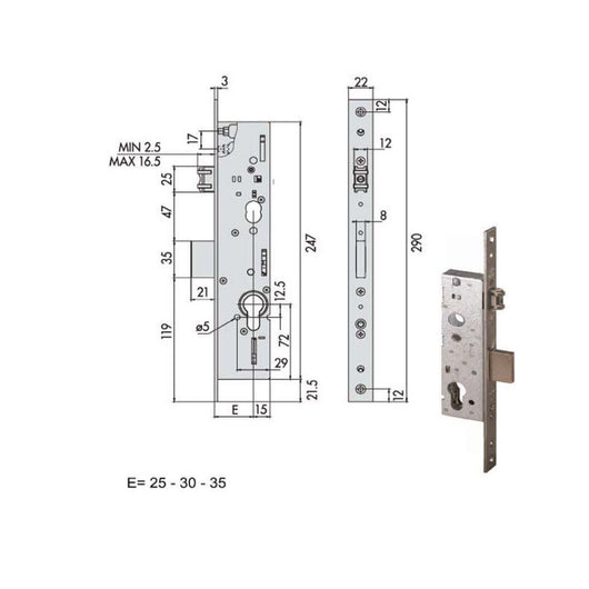 Serratura Infilare Montanti All 49250-25-0 Cisa
