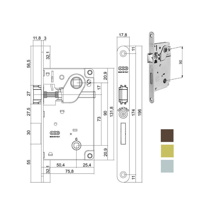Serratura Inf.Legno Centro E50 Bagno Cr 1005 Agb