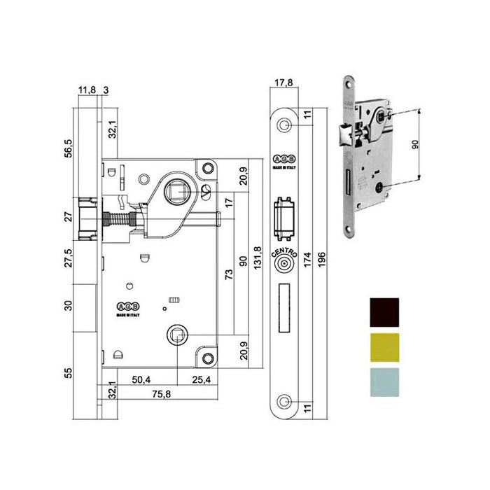 Serratura Inf.Legno Centro E50 Bagno Ot 1006 Agb