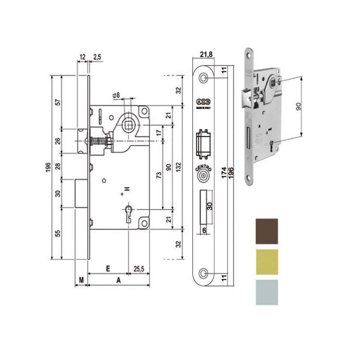 Serratura Inf.Legno Centro E50 Cromo Op 1001 Agb