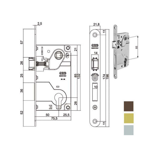 Serratura Inf.Legno Centro E50 Ottonata 1024 Agb