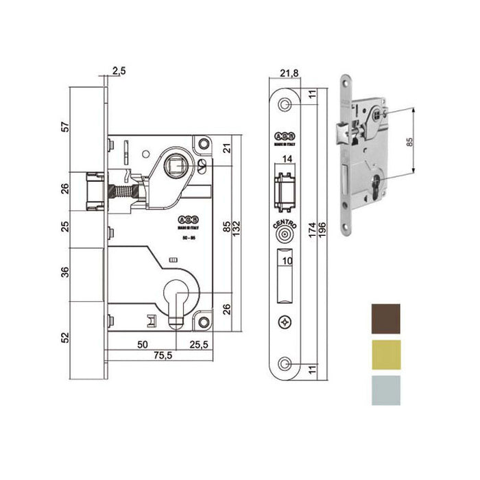 Serratura Inf.Legno Centro E50 Ottonata 1024 Agb