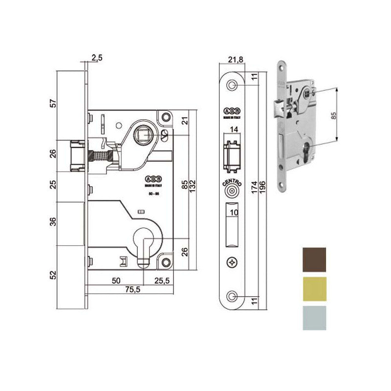 Serratura Inf.Legno Centro E50 Ottonata 1024 Agb