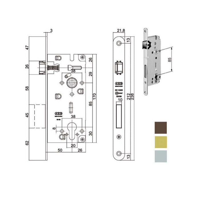 Serratura Inf.Legno Duo E50 Cromo Opaco 851 Agb
