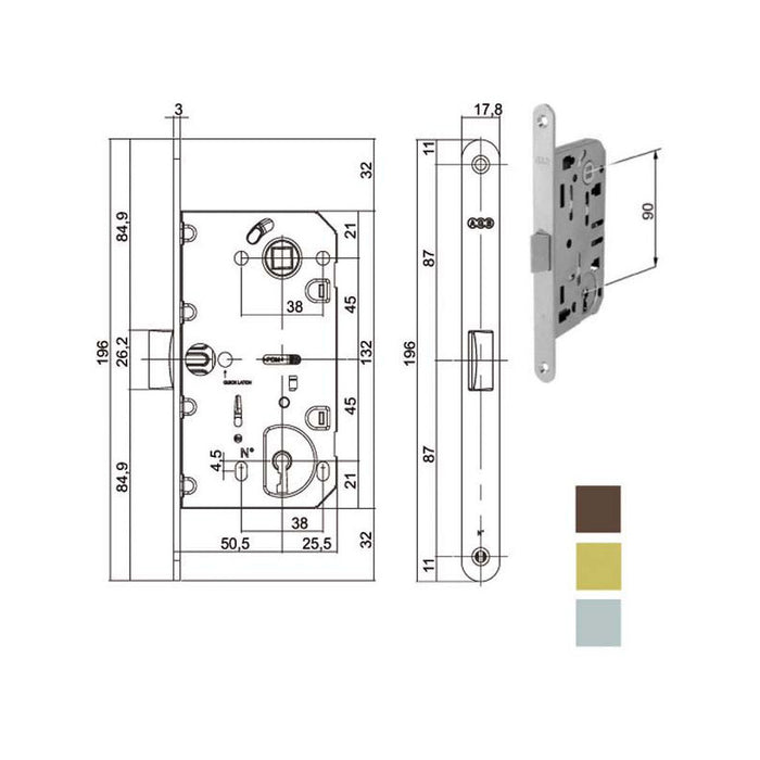 Serratura Inf.Legno Mediana E35 Ottonata 1101 Agb