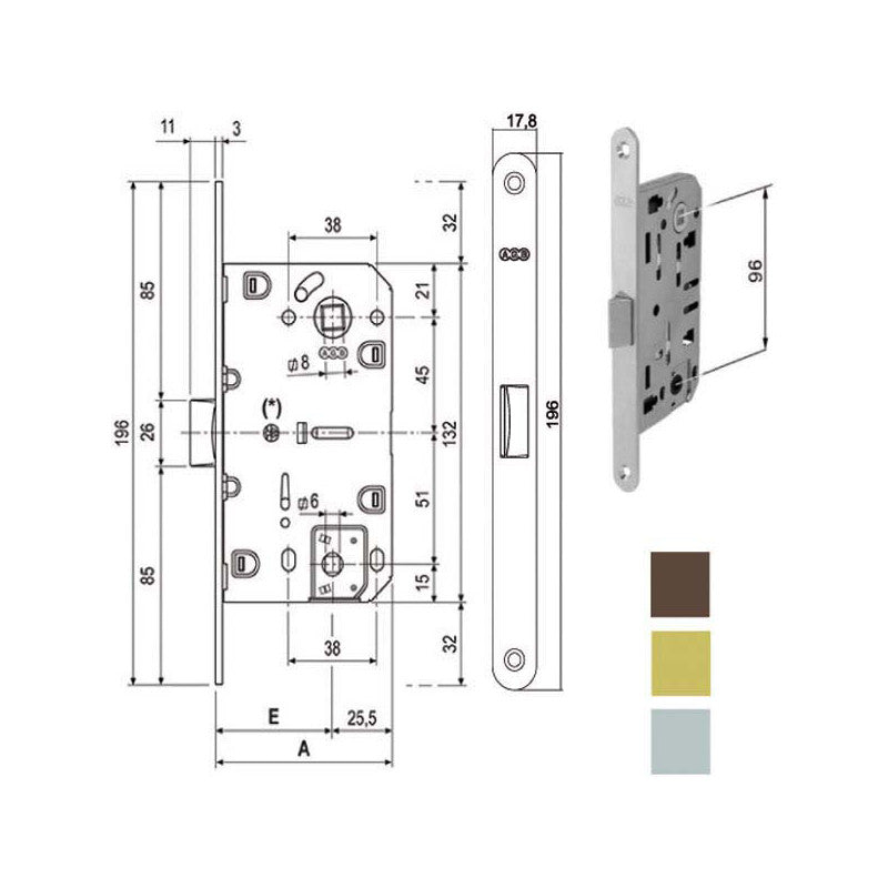 Serratura Inf.Legno Mediana E50 Bagno Br 1102 Agb