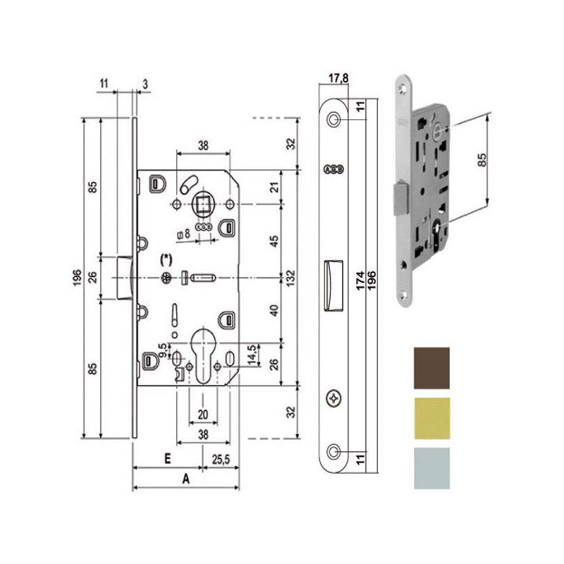 Serratura Inf.Legno Mediana E50 Cromo Op. 1103 Agb