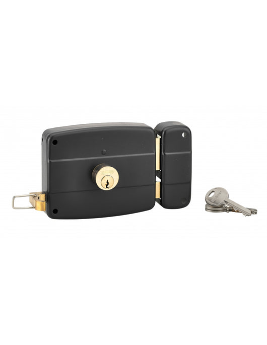 Serratura orizzontale da applicare doppia entrata con tiretto per ingresso, destra, 120x97mm, asse 60mm, granito nero, 3 chiavi - THIRARD