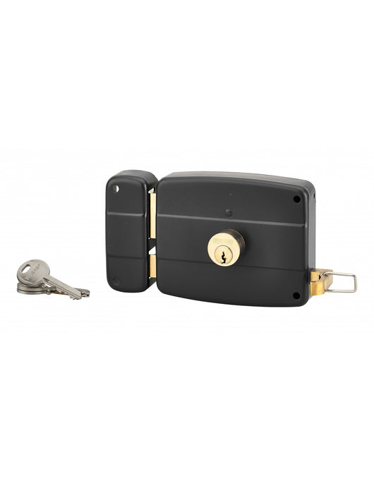 Serratura orizzontale da applicare doppia entrata con tiretto per ingresso, sinistra, 120x97mm, asse 60mm, granito nero, 3 chiavi - THIRARD