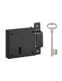 Serratura orizzontale con chiave per porta di cantina, solo catenaccio, destra, asse 50mm, 85x76mm, nero, 1 chiave - THIRARD