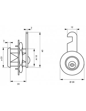 Serratura per cassetta delle lettere con camma, nichel, lunghezza 30mm, 2 chiavi - THIRARD