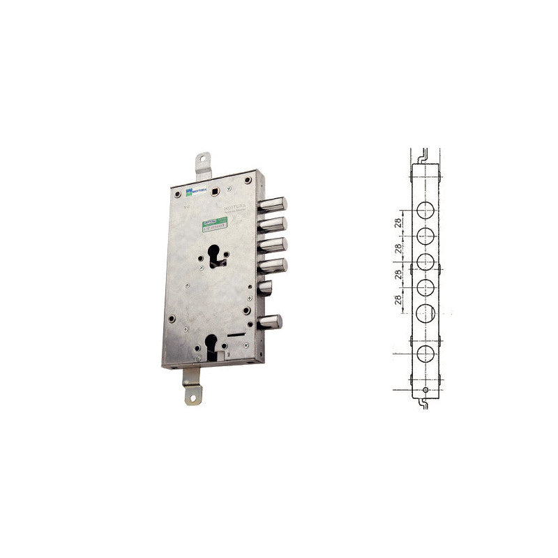 Serratura per porta blindata sinistra triplice con scrocco interasse 28 mm – 85.595/28SX – Mottura