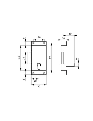 Serratura per mobili, 40mm, acciaio ottonato, 1 chiave - Serrurerie de Picardie
