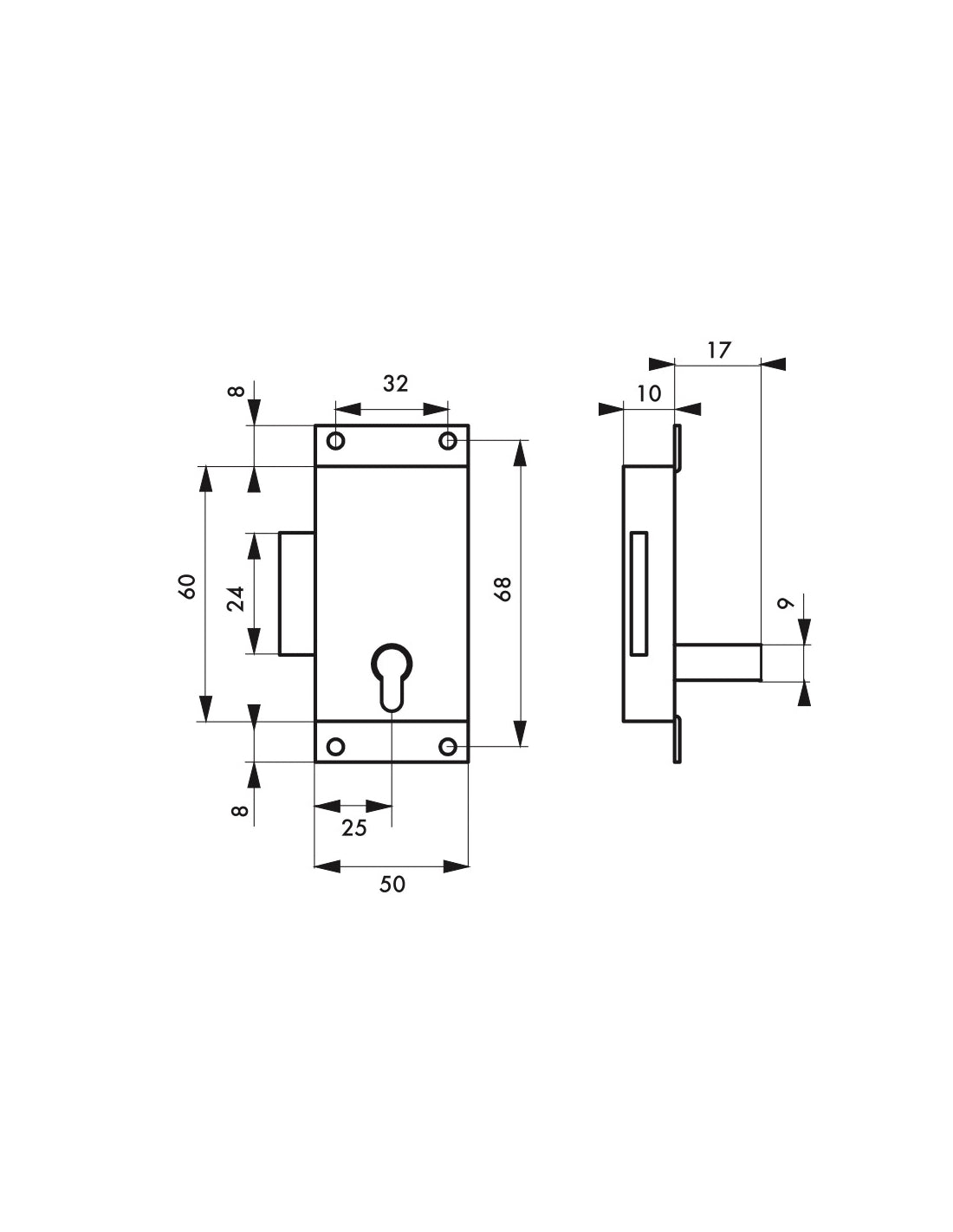 Serratura per mobili, 50mm, acciaio lucido, 1 chiave - Serrurerie de Picardie