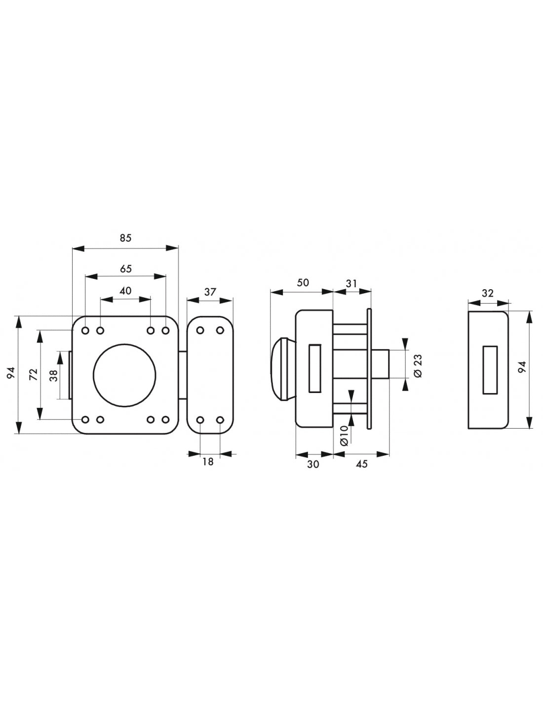 Serratura da applicare, doppia entrata chiave reversibile Design 5, cilindro 45mm, acciaio, 4 chiavi, Argento - THIRARD