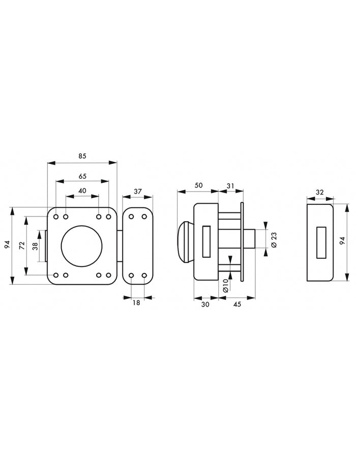 Serratura da applicare, doppia entrata chiave reversibile Design 5, cilindro 45mm, acciaio, 4 chiavi, Argento - THIRARD