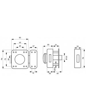 Serratura da applicare, doppia entrata chiave reversibile Design 5, cilindro 45mm, acciaio, 4 chiavi, Nero - THIRARD