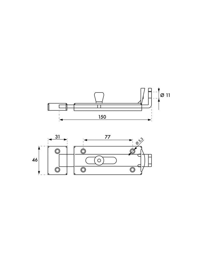 Serratura a chiavistello porta lucchetto, zincato, 150mm, lucchettabile - THIRARD