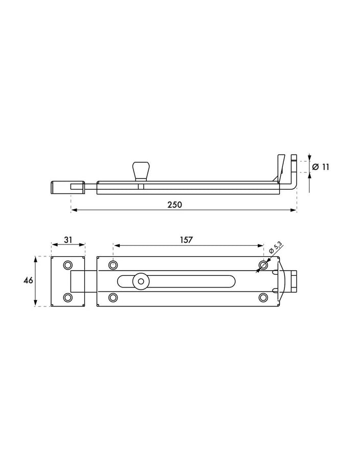 Serratura a chiavistello porta lucchetto, zincato, 250mm, lucchettabile - THIRARD