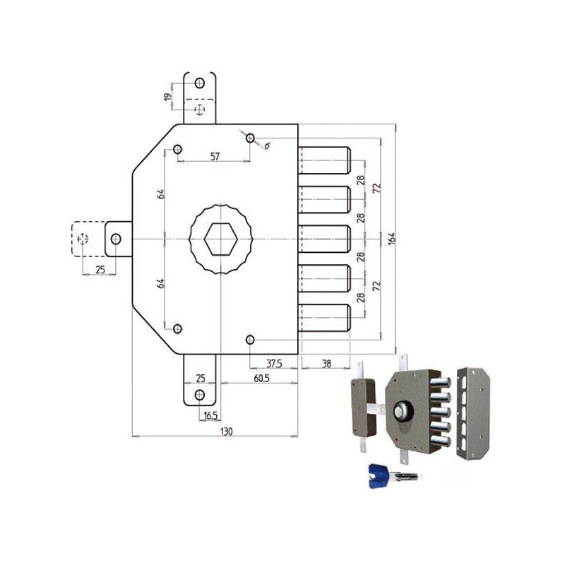 Serratura Sic.Quintuplice Dx Pompa 3300P Cr