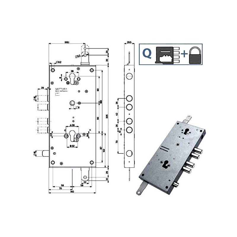 Serratura Sic.Triplice 898T1 Mottura