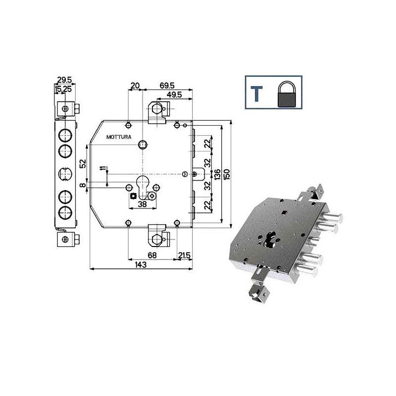 Serratura Sic.Triplice 89E30 Mottura