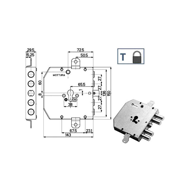 Serratura Sic.Triplice 89E31 Mottura