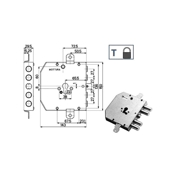 Serratura Sic.Triplice 89E31 Mottura