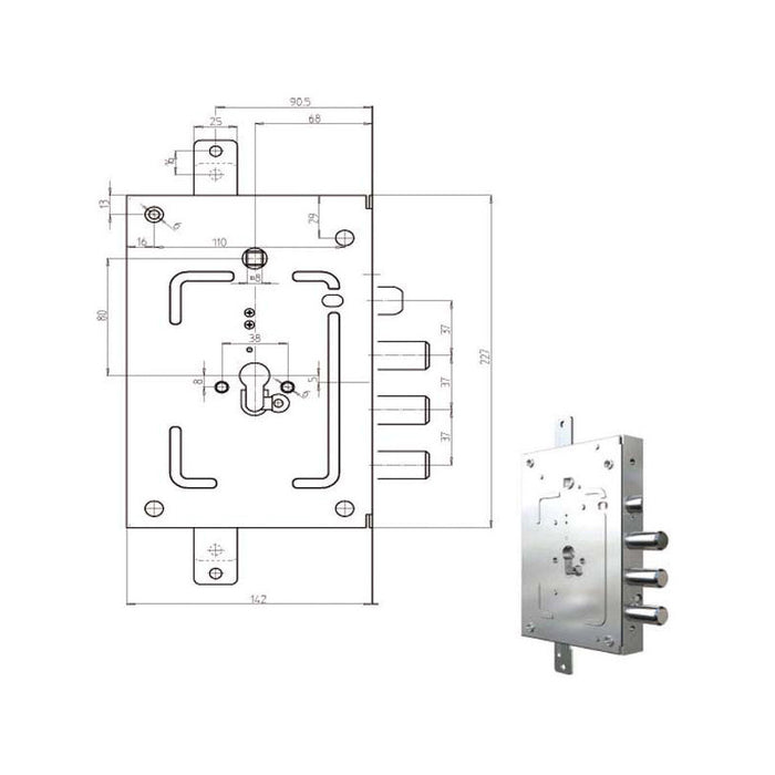 Serratura Sic.Triplice Cil. 2655G-52 Cr