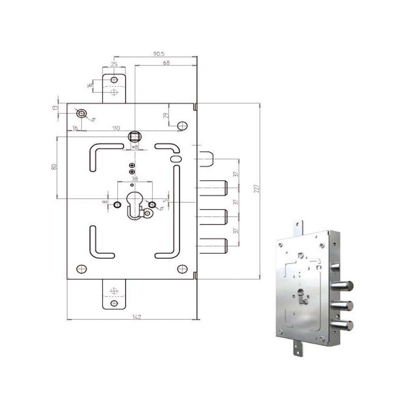 Serratura Sic.Triplice Cil. 2655G-52 Cr