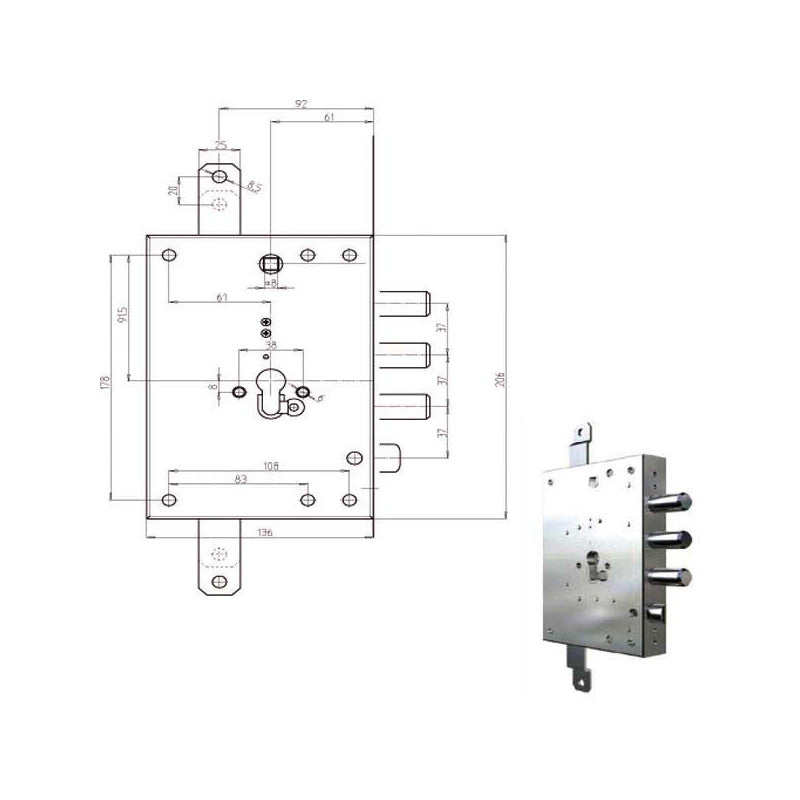 Serratura Sic.Triplice Cil. 7056G-51 Cr