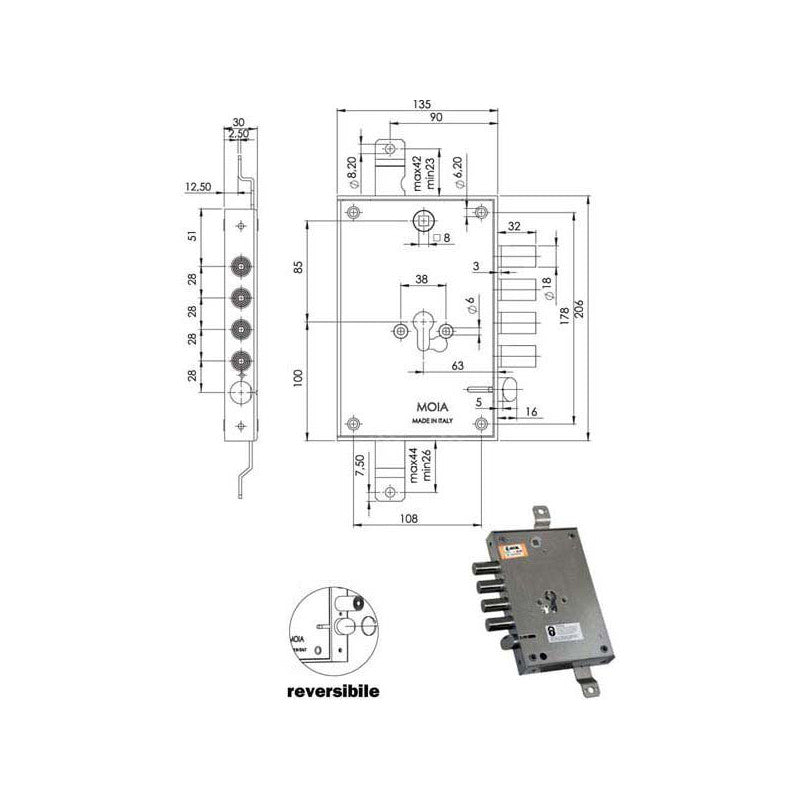 Serratura Sic.Triplice Cil. E63 664/280 Moia