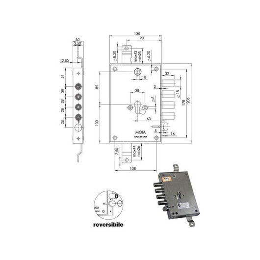 Serratura Sic.Triplice Cil. E63 664/280 Moia
