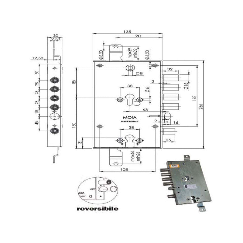 Serratura Sic.Triplice Cil. E63 6654/280 Moia