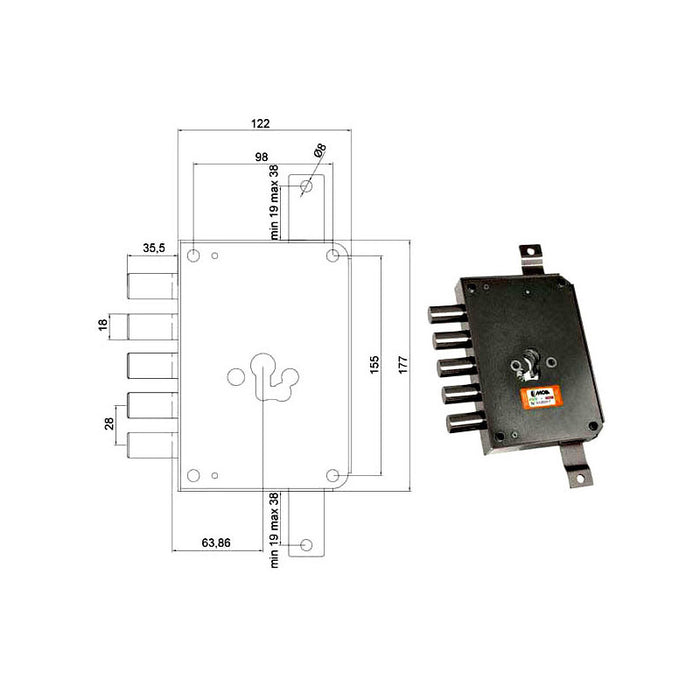 Serratura Sic.Triplice Cil. E63 Rce663/280 Moia