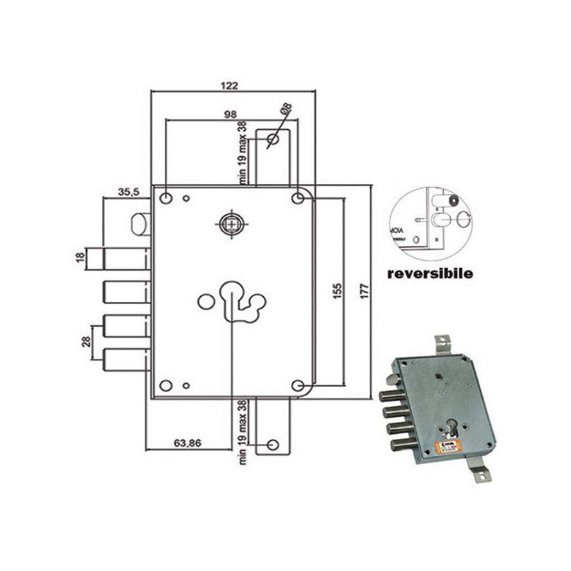 Serratura Sic.Triplice Cil. E63 Rce664/280 Moia