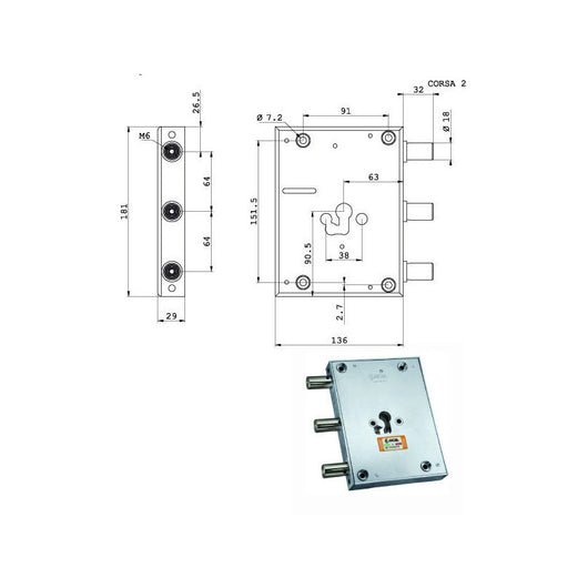 Serratura Sic.Triplice Cil. E63 Rfi661/640 Moia