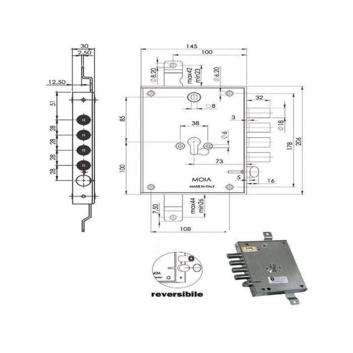 Serratura Sic.Triplice Cil. E73 664/281 Moia