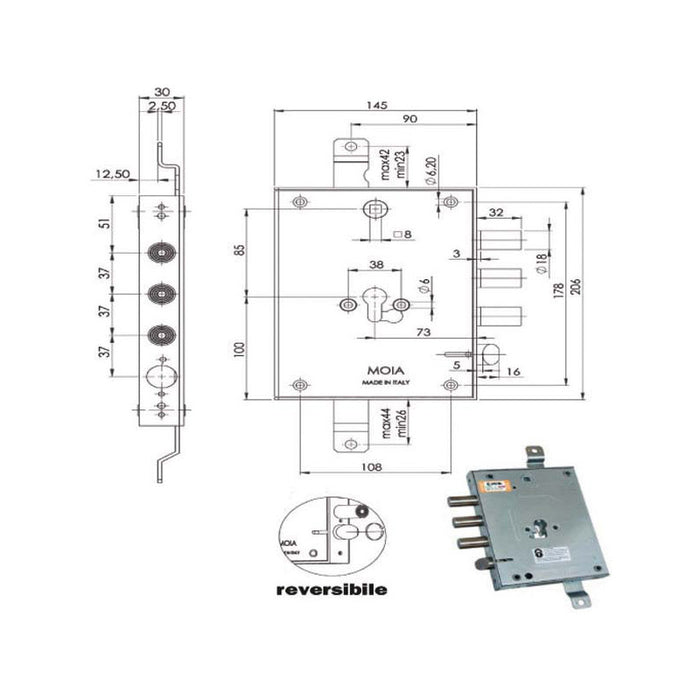 Serratura Sic.Triplice Cil. E73 664/371 Moia