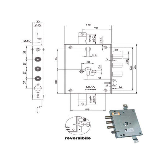 Serratura Sic.Triplice Cil. E73 664/371 Moia