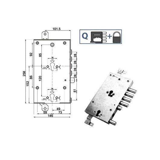 Serratura Sic.Triplice Dx 89845 Mottura