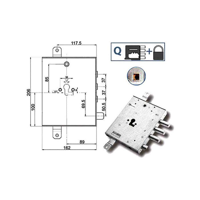 Serratura Sic.Triplice Dx 89857 Mottura
