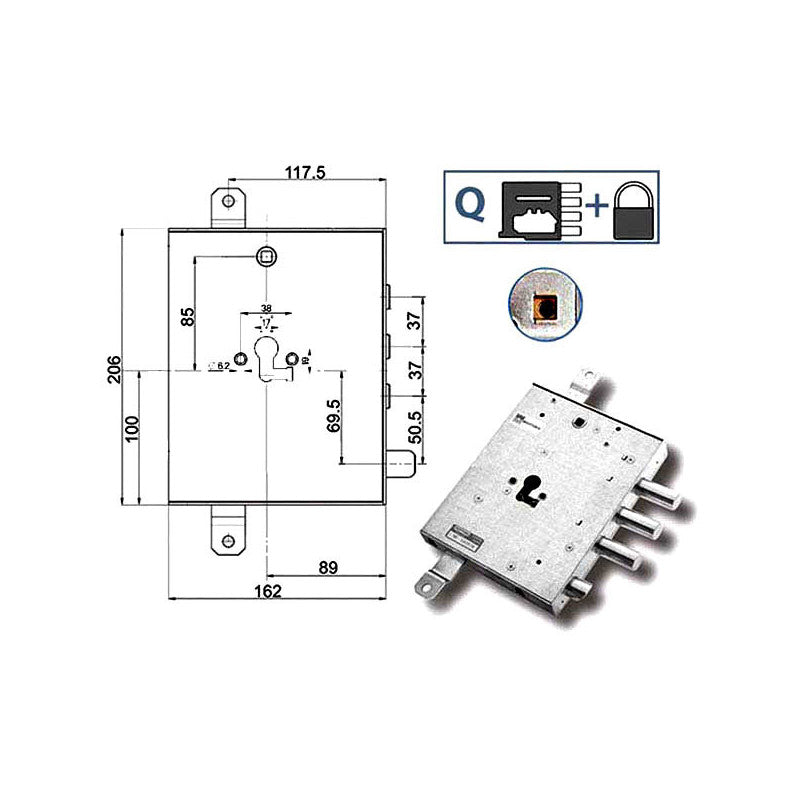 Serratura Sic.Triplice Dx 89857 Mottura