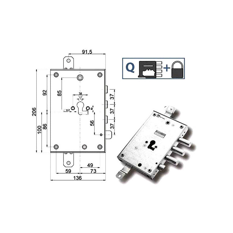 Serratura Sic.Triplice Dx 89857 Mottura