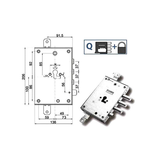 Serratura Sic.Triplice Dx 89857 Mottura
